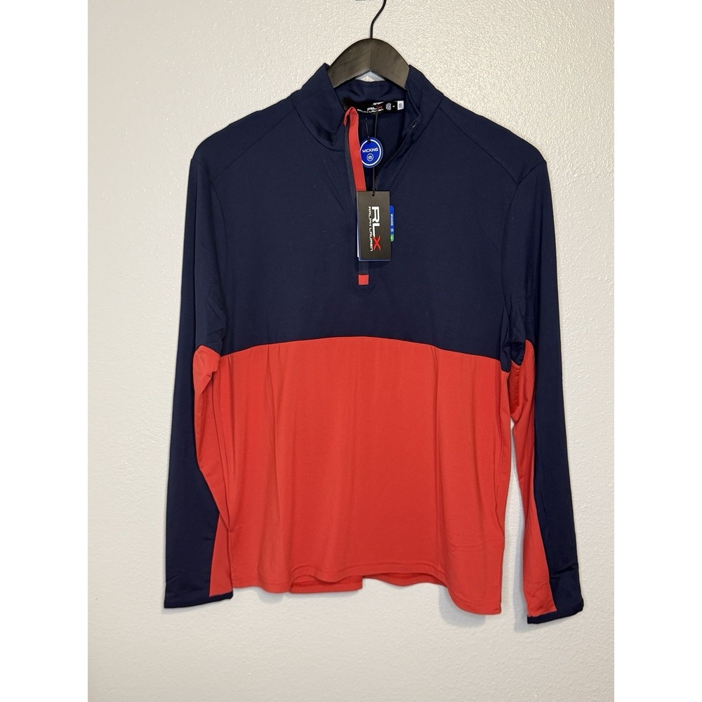 RLX Ralph Lauren Men's Navy Blue Red Zip Long Sleeve Pullover Size Medium $128